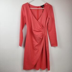 Emporio Armani Faux Wrap Dress in Coral Size 42 IT Size 6 US Long Sleeve NWT